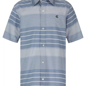Boys Summer Stripe Button-Down Shirt-Blue