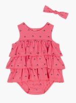 Tommy Heart Logo Bubble Bodysuit & Headband Set-Pink Multi