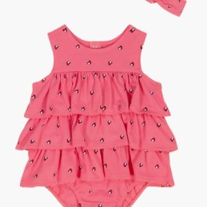 Tommy Heart Logo Bubble Bodysuit & Headband Set-Pink Multi