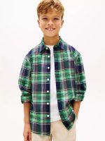 Kids' Plaid Stretch Oxford Shirt-Coastal Green