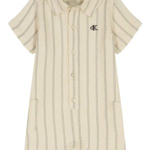 Kids' Striped Short Sleeve Romper-Ivory Stripe