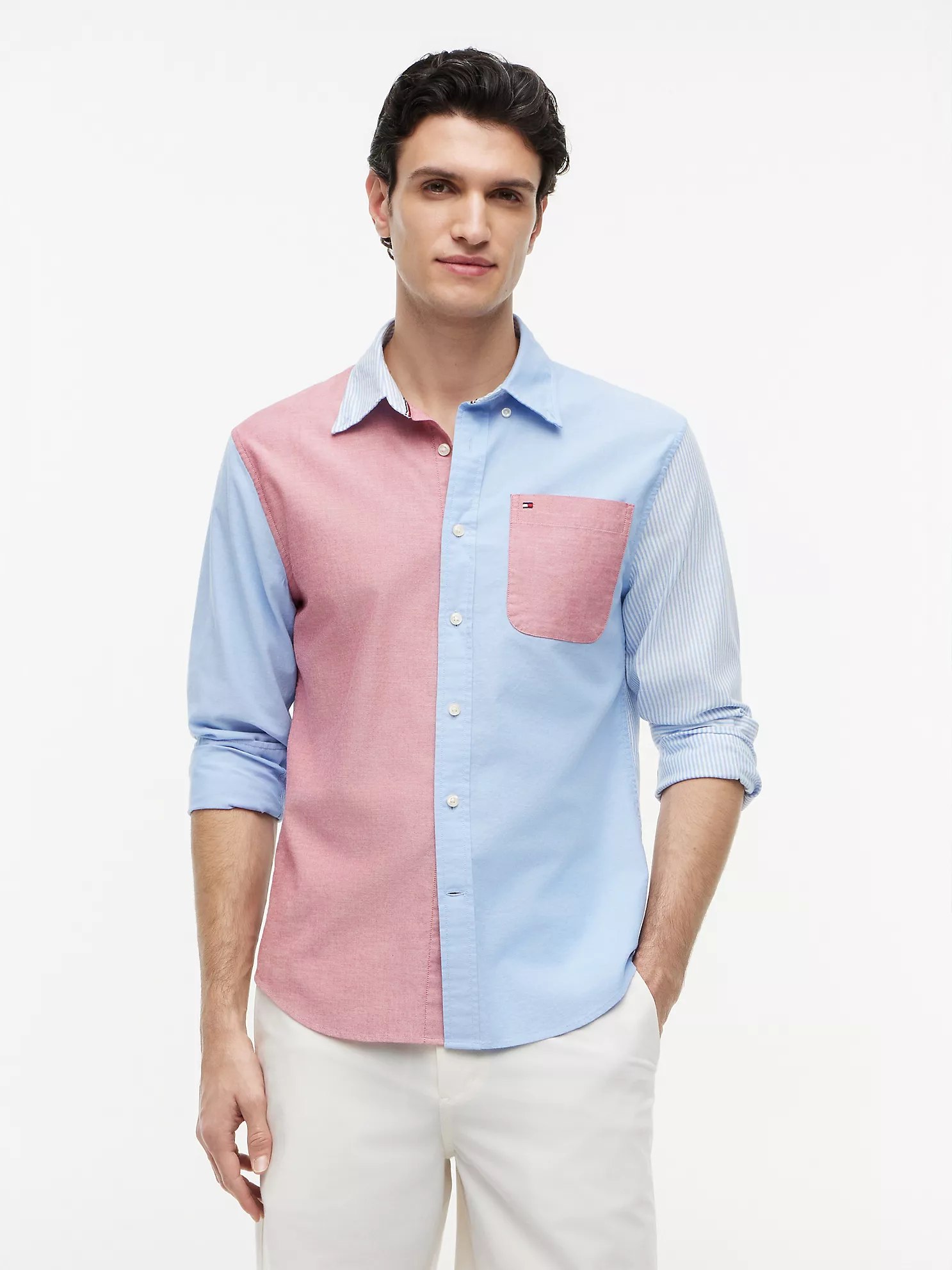 Regular Fit Colorblock Oxford Shirt-Copenhagen Blue Multi