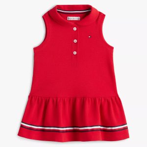 Babies' Sleeveless Stretch Polo Dress-Red