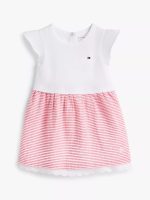 Babies' Striped Seersucker Combo Dress-Red Alert Stripes