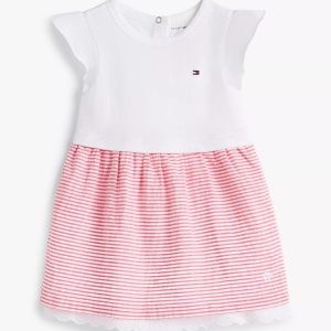Babies' Striped Seersucker Combo Dress-Red Alert Stripes