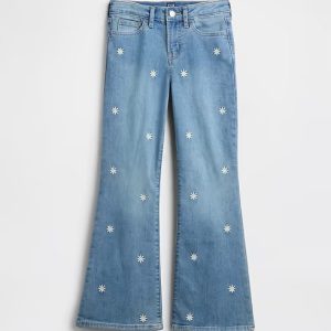 Kids High Rise Embroidered '70s Flare Jeans-Medium Wash