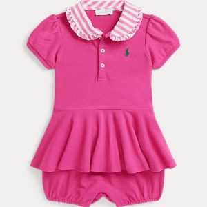 Contrast-Collar Mesh Bubble Shortall-College Pink