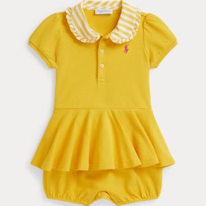Contrast-Collar Mesh Bubble Shortall-Racing Yellow