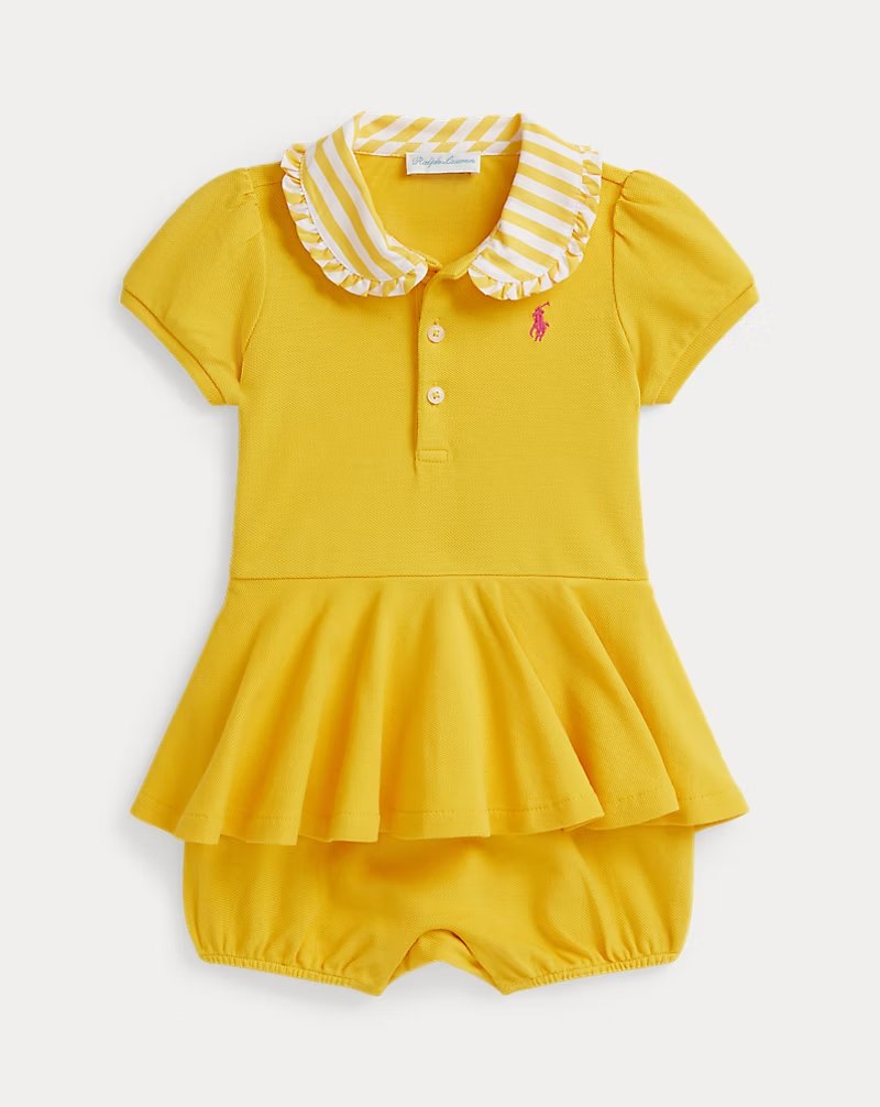 Contrast-Collar Mesh Bubble Shortall-Racing Yellow