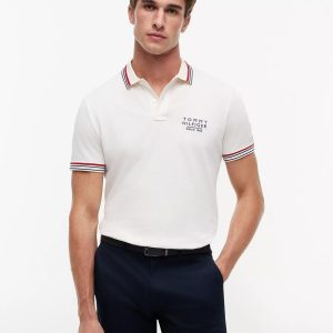 Regular Fit Tipped Smooth Cotton Polo-Ivory Petal