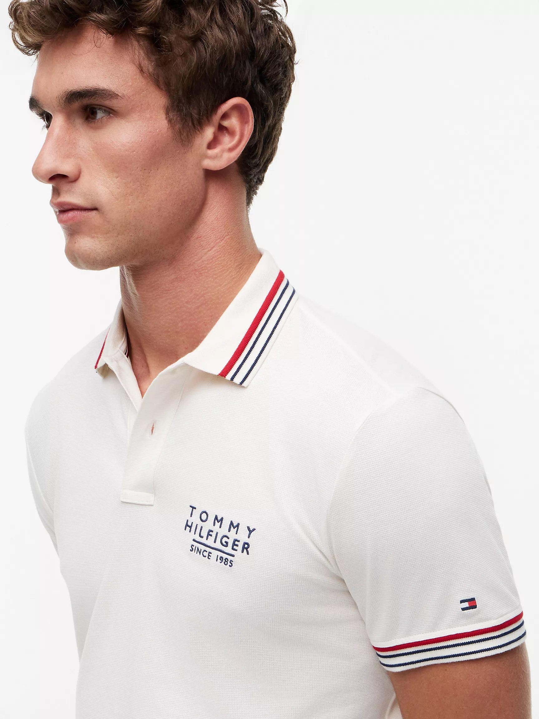Regular Fit Tipped Smooth Cotton Polo-Ivory Petal - Image 4