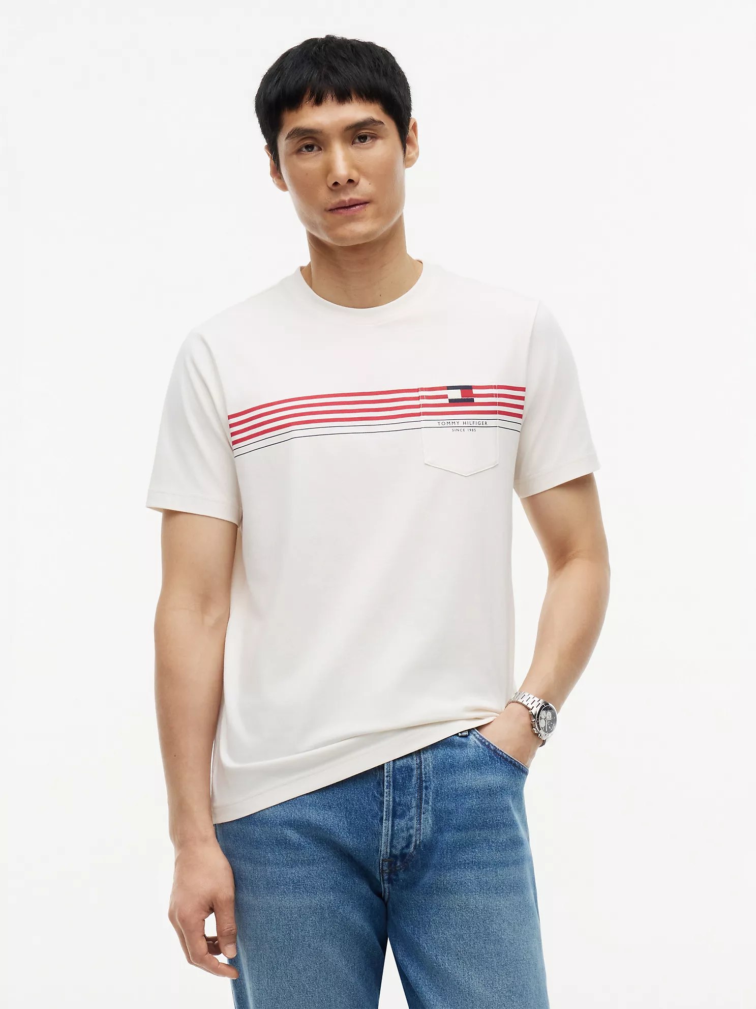 Chest Stripe Pocket T-Shirt-Ivory Petal