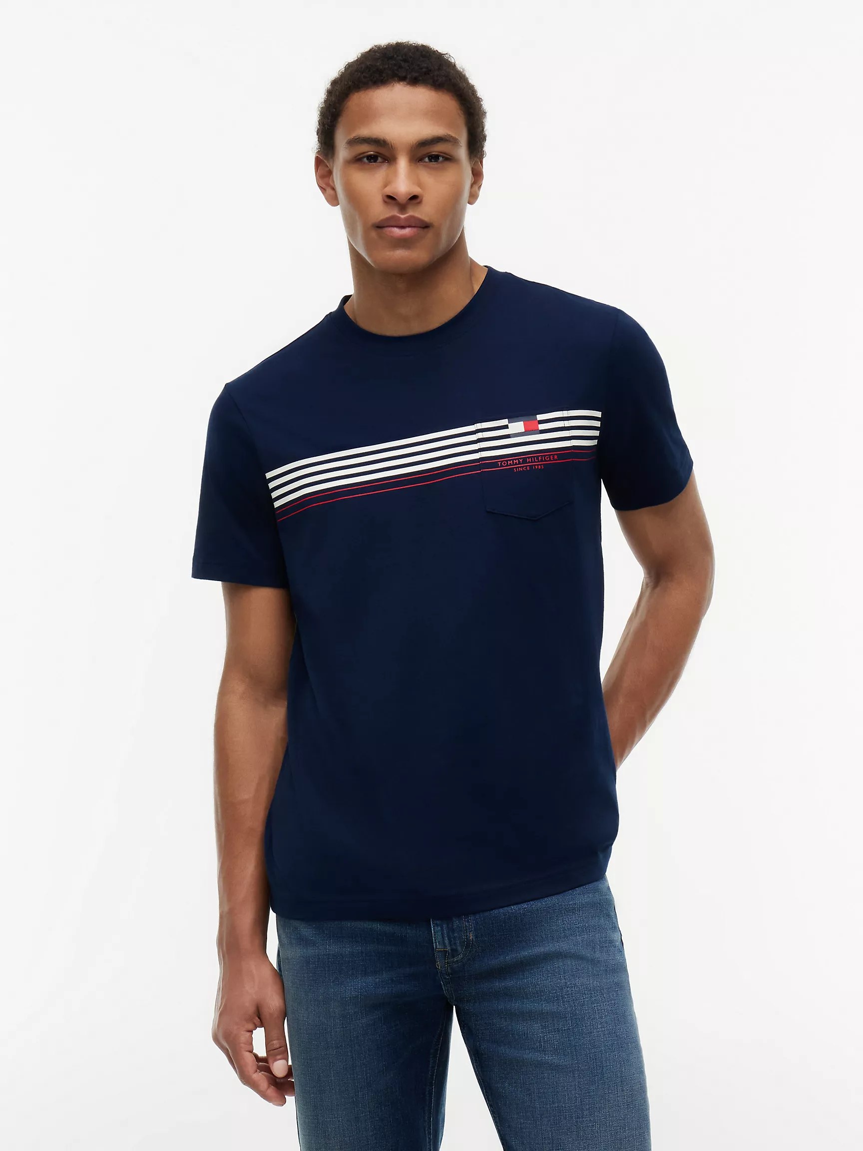 Chest Stripe Pocket T-Shirt-Carbon Navy