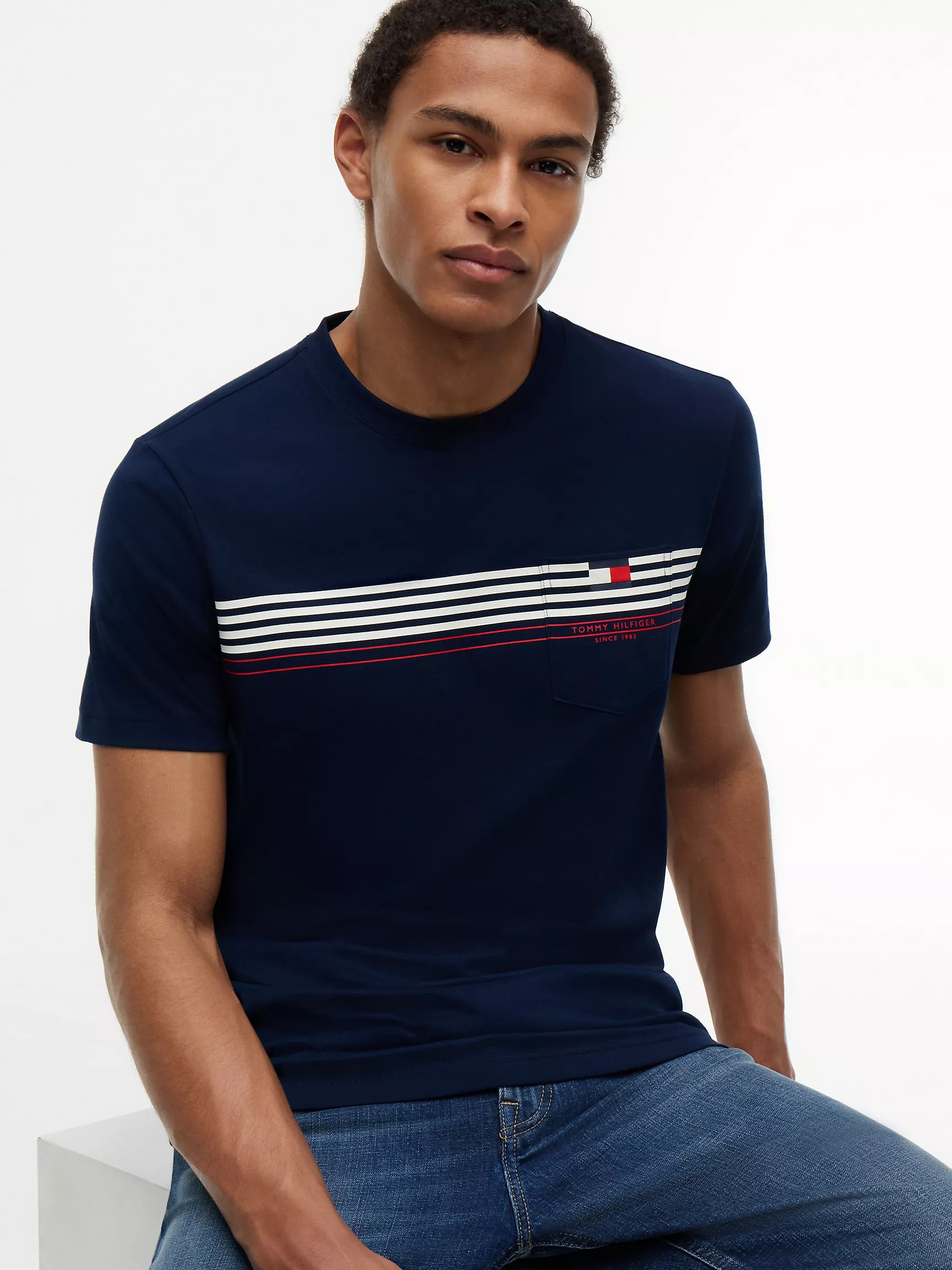 Chest Stripe Pocket T-Shirt-Carbon Navy - Image 3