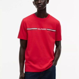 Hilfiger Signature Stripe Logo T-Shirt-Primary Red