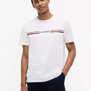 Hilfiger Signature Stripe Logo T-Shirt-Optic White