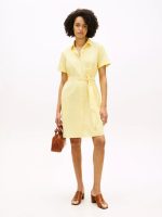 Belted Linen-Cotton Blend Shirtdress-Citronella