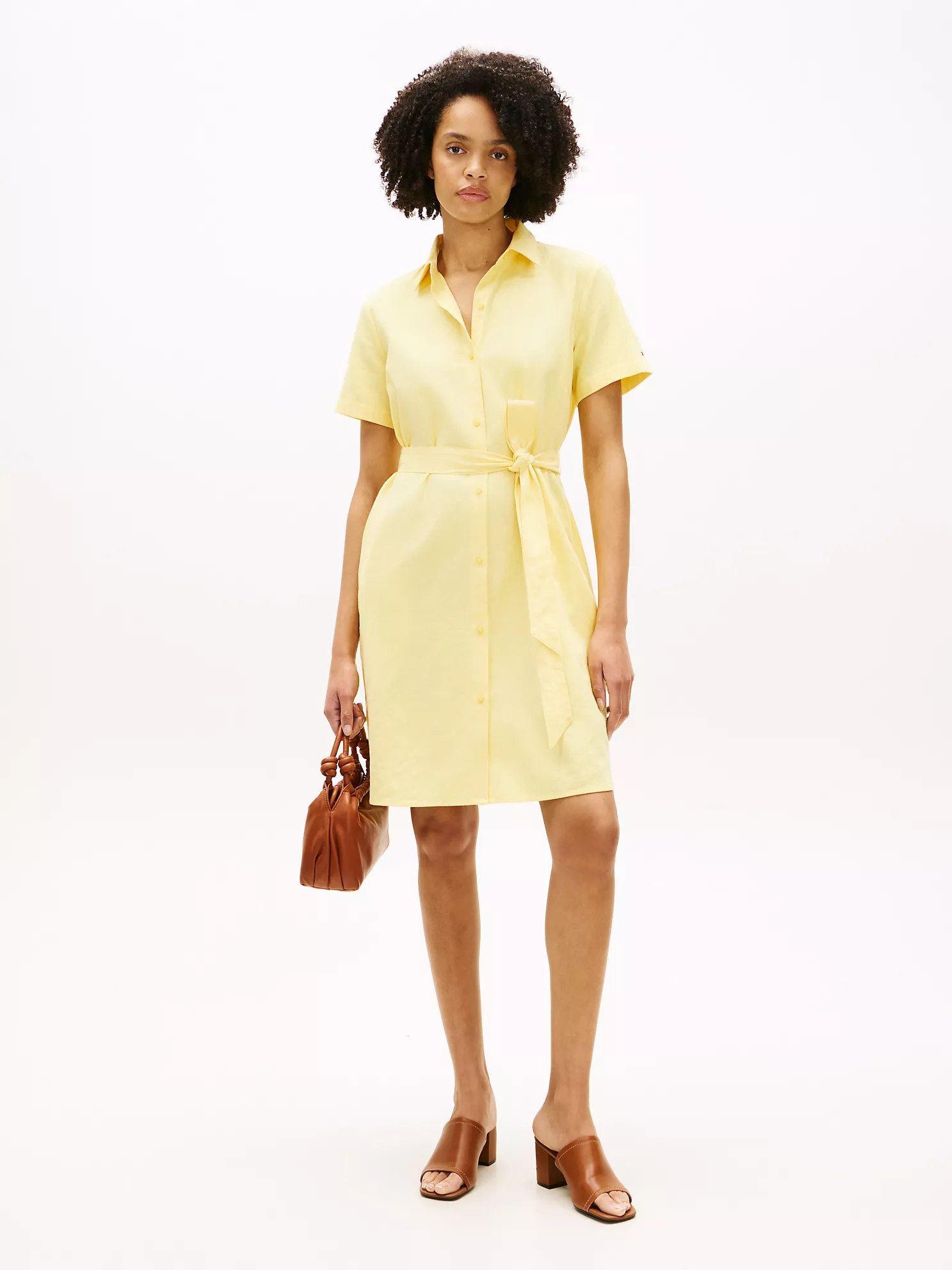 Belted Linen-Cotton Blend Shirtdress-Citronella
