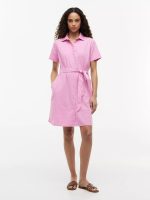 Belted Linen-Cotton Blend Shirtdress-Rose Petal