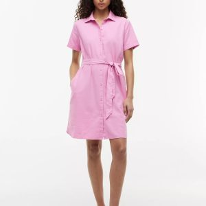 Belted Linen-Cotton Blend Shirtdress-Rose Petal