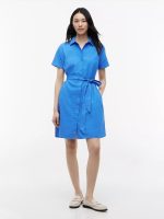 Belted Linen-Cotton Blend Shirtdress-Siren Blue