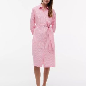 Allover Floral Striped Midi Shirtdress-Pink Alert