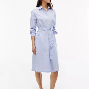 Allover Floral Striped Midi Shirtdress-Thunder Lilac