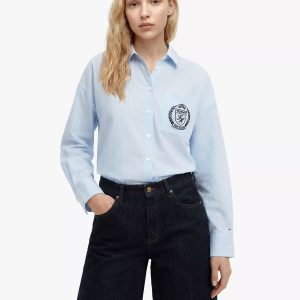 Relaxed Fit Crest Logo Striped Shirt-Vessel Blue