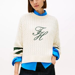 Embroidered Logo Cable Knit Sweater-Calico