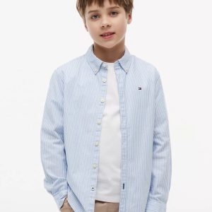 Kids' Striped Stretch Oxford Shirt-Copenhagen Blue Stripe