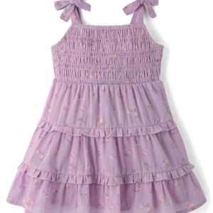 Baby And Toddler Girls Floral Textured Tie Shoulder Dress-purple