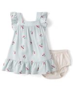 Baby Girls Striped Cherry Ruffle Dress-blue
