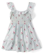 Toddler Girls Striped Cherry Smocked Ruffle Dress-blue