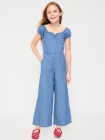 Short-Sleeve Chambray Jumpsuit for Girls-Chambray Blue
