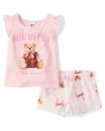 Baby And Toddler Girls Teddy Bear Bow Pajamas-pink