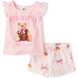 Baby And Toddler Girls Teddy Bear Bow Pajamas-pink