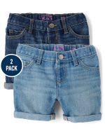 Toddler Girls Roll Cuff Midi Jean Shorts 2-Pack-multi
