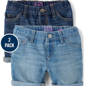 Toddler Girls Roll Cuff Midi Jean Shorts 2-Pack-multi