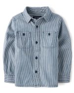 Baby/Toddler/Big Boys Railroad Stripe Denim Button Up Shirt-blue