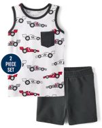 Baby And Toddler Boys Racecar 2-Piece Outfit Set-white
