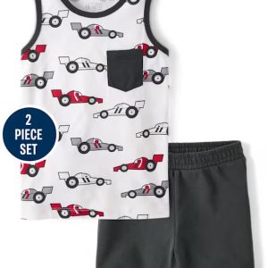 Baby And Toddler Boys Racecar 2-Piece Outfit Set-white