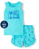 Baby And Toddler Boys Puff Print Beach 2-Piece Outfit Set-PASTELBLUE