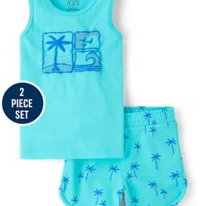 Baby And Toddler Boys Puff Print Beach 2-Piece Outfit Set-PASTELBLUE