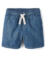 Baby And Toddler Boys Chambray Pull On Jean Shorts-blue