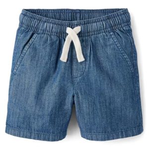 Baby And Toddler Boys Chambray Pull On Jean Shorts-blue