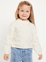Long-Sleeve Cable-Knit Sweater for Toddler Girls-Creme De La Creme