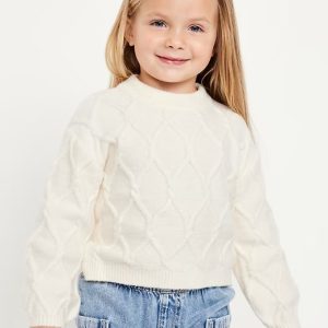 Long-Sleeve Cable-Knit Sweater for Toddler Girls-Creme De La Creme