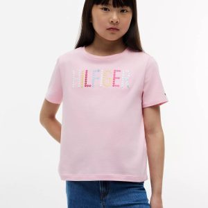 Kids' Sequin Hilfiger Logo T-Shirt-Pink Sugar