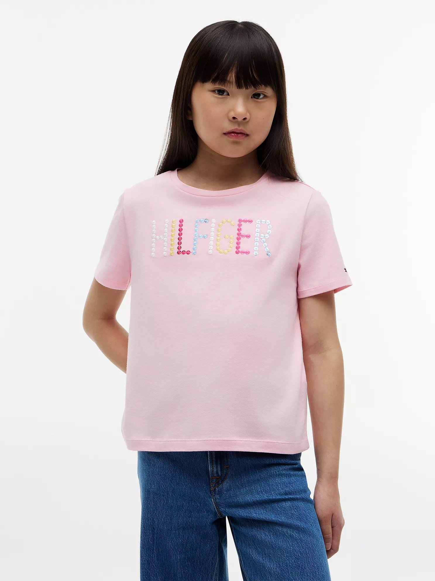Kids' Sequin Hilfiger Logo T-Shirt-Pink Sugar