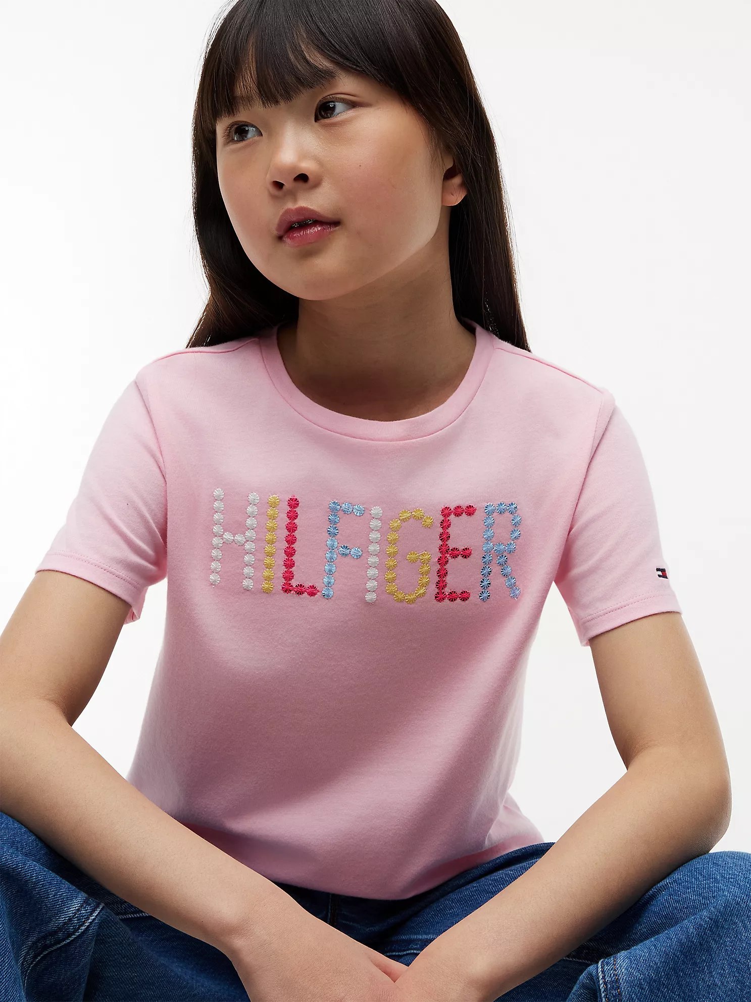Kids' Sequin Hilfiger Logo T-Shirt-Pink Sugar - Image 2